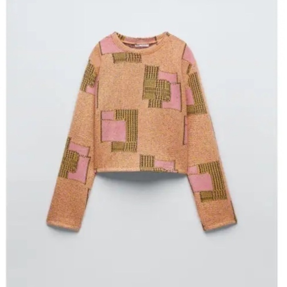 New Zara Cropped Crewneck Colourful Light Sweater - Picture 5 of 15